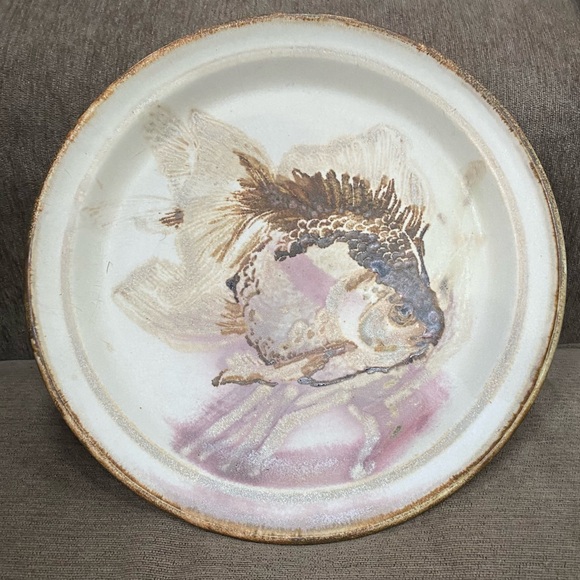 Large 12" Studio Pottery Fish Platter Plate Artist Signed M - Picture 10 of 10